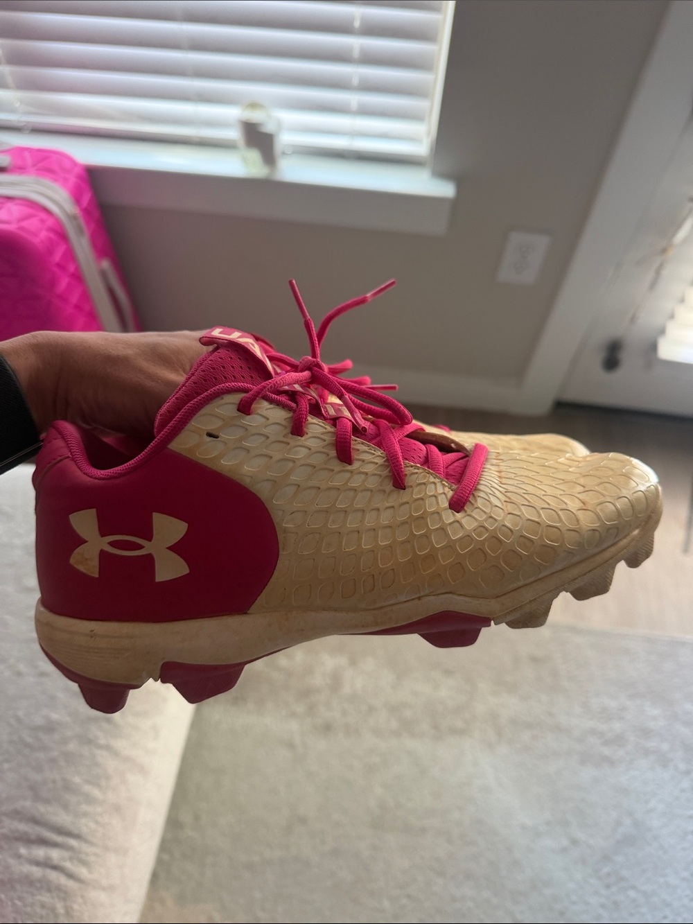 Under Armour womens Pink & Cream Cleats - Lightweight Athletic Sneakers
